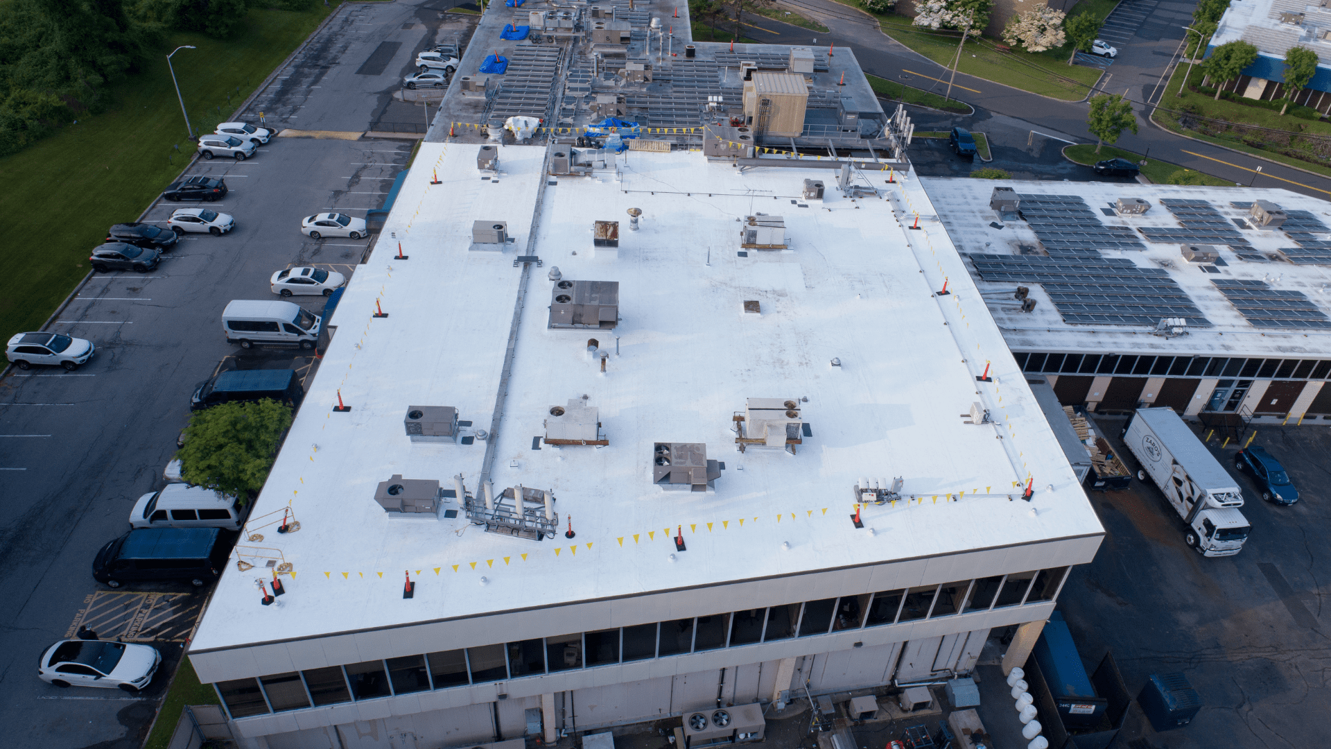 New flat roof system installed by Hayden Building Maintenance Corp. on 525 Executive Boulevard, a Class-A commercial office property in Elmsford, NY.