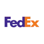 FedEx logo in purple and orange.